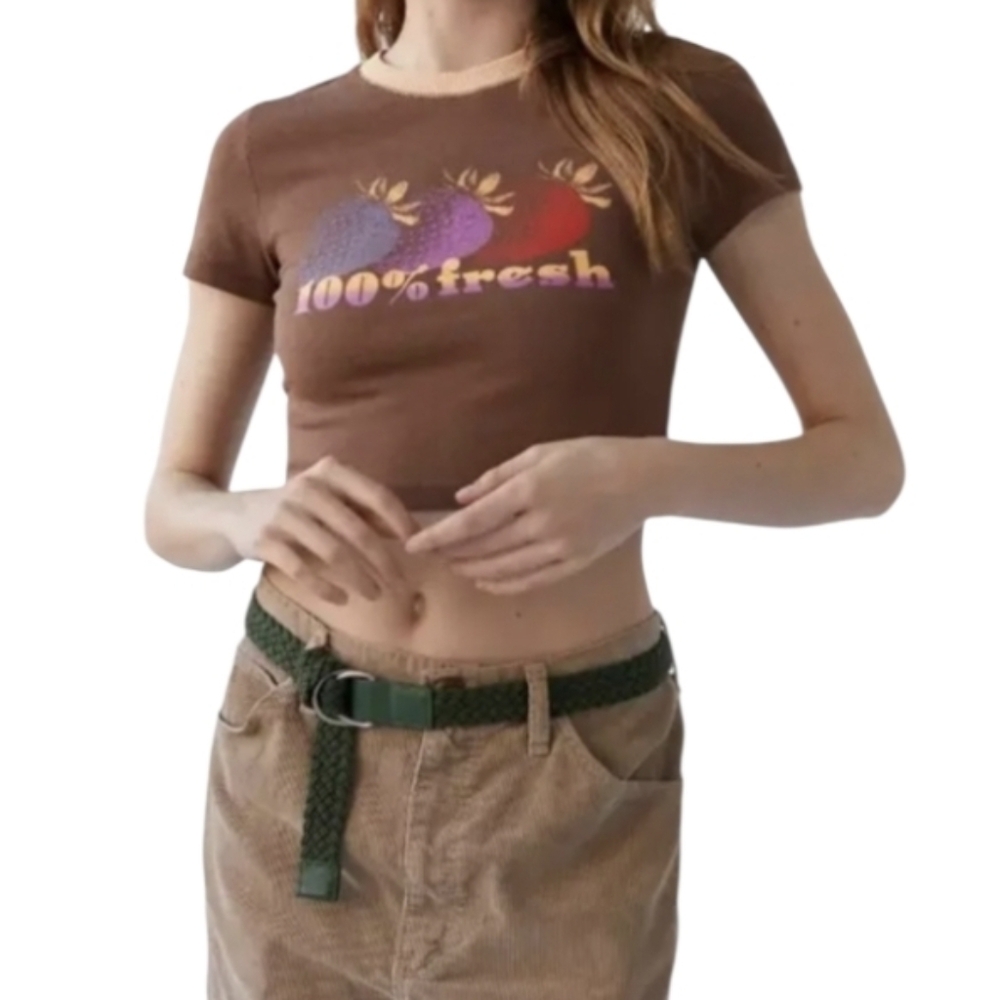 Urban Outfitters Sunday Perfect Baby Tee Brown 100% Fresh Graphic T-shirt UO